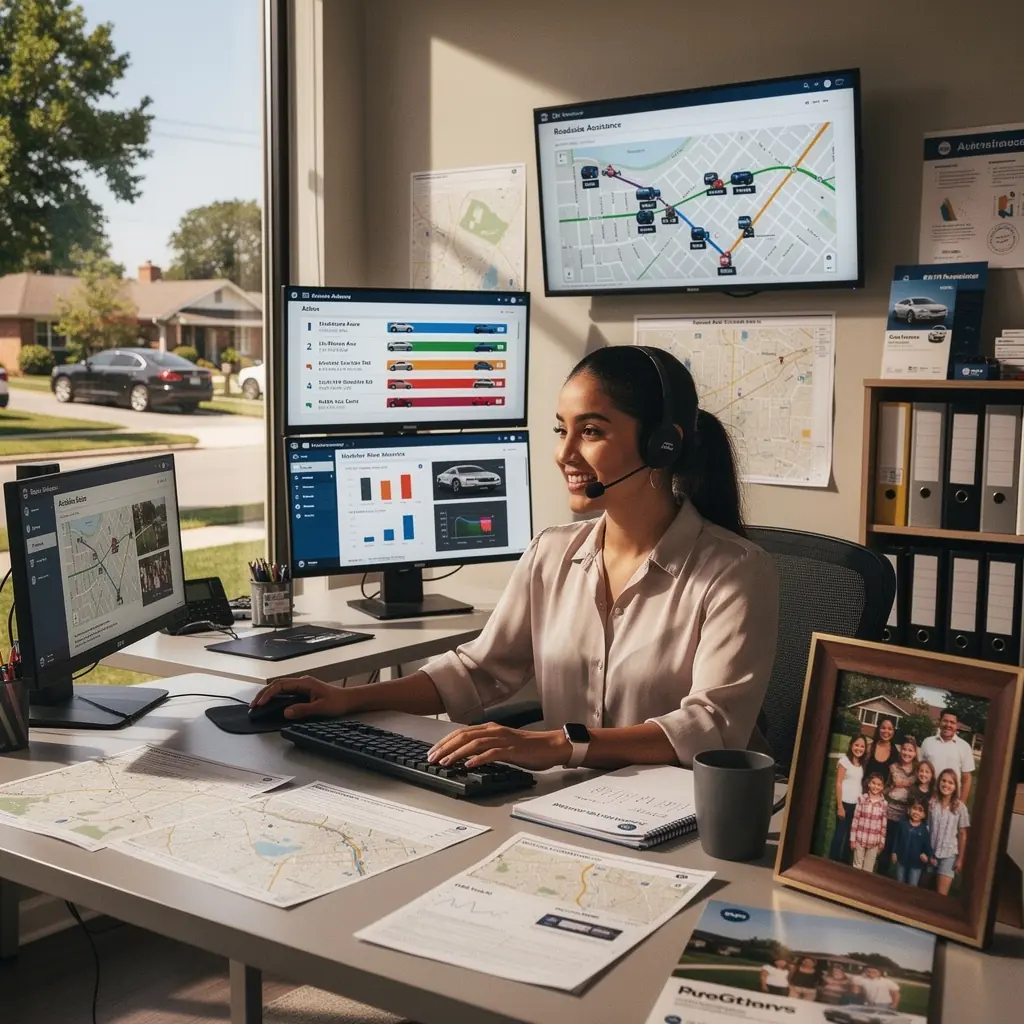 Grafika przedstawiająca zespół specjalistów gotowych do pomocy kierowcom w każdej sytuacji.