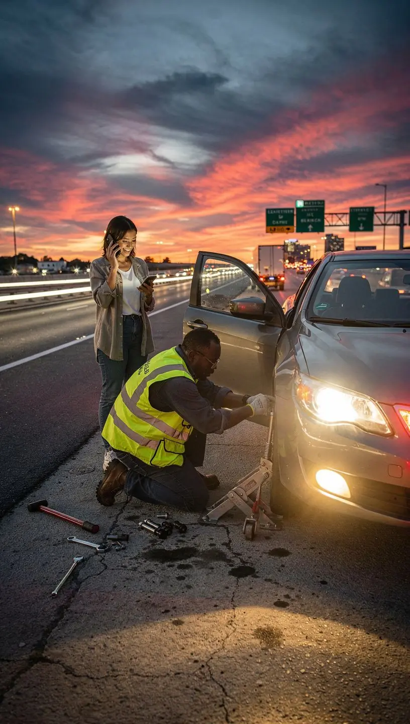 Zautomatyzowany system zgłaszania szkód dla kierowców ubezpieczonych, z ilustracją ekranu aplikacji mobilnej.